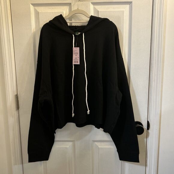Wild Fable Women’s Black Cropped Hoodie Drawstring Raw Hem Pullover Size 3X NWT - Picture 1 of 16